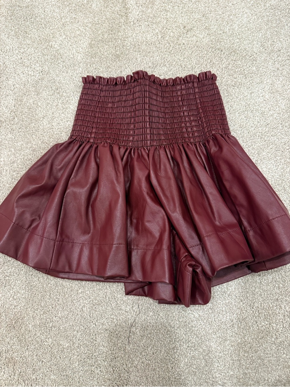 QUEEN OF SPARKLES Burgundy Faux Leather Smocked Circle Skirt